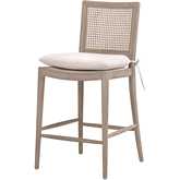 Blume Counter Stool in Performance Textured Cream Linen, Cane & Gray Oak